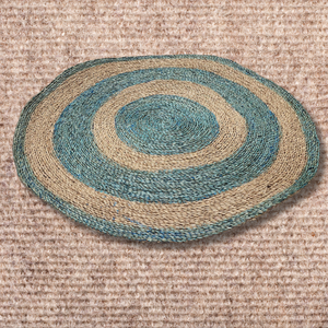 Plaques rondes en jonc de mer à rayures bleues concentriques, tissées à la main, pour la décoration intérieure et les applications de table - Product Image 5