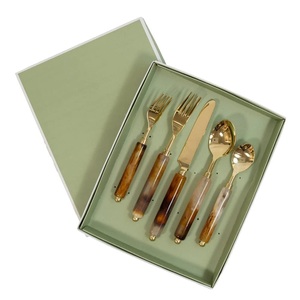 Premium Modern Gold Plated Stainless Steel Flatware Sets Resin Handle Place Setting Dinnerware Spoon Fork Custom Box Packaging - Product Image 3