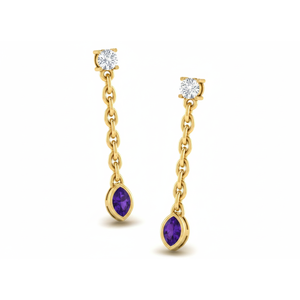 Wholesale 10K Solid Gold Bezel Setting <b>Dangle</b> <b>Earrings</b> with VVS1 Lab Grown <b>Diamond</b> Clear Gemstone Wedding Sample Making Service - Product Image 1