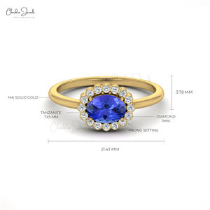 Anillo Delicado con Tanzanita y Diamante G-H, Producto de Alta Demanda 2026, Gema Ovalada de 7x5mm en Oro Amarillo de 14k al Mejor Precio - Product Image 3