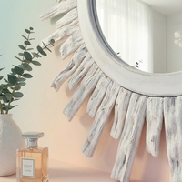 Miroir mural rond en bois de style rustique, effet soleil, décoratif, style côtier bohème, pour salon, entrée, chambre et villa