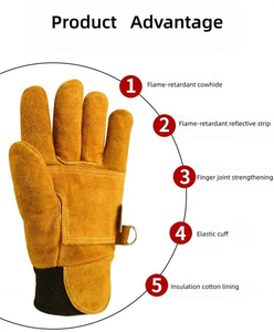Gants en cuir ignifuges et réfléchissants, équipement de sécurité résistant à la chaleur pour les opérations de sauvetage incendie - Product Image 2