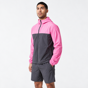 Conjunto de cortavientos con capucha y bloques de color para hombre, chaqueta ligera con cremallera y pantalones cortos a juego, ropa deportiva informal para correr y actividades al aire libre para hombre - Product Image 1