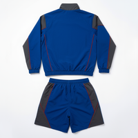 Conjunto Deportivo Color Azul Grisáceo con Bloques de Color, Chaqueta con Cremallera de Manga Larga y Pantalones Cortos Deportivos de Secado Rápido, Poliéster, Unisex para Adultos, Ropa de Primavera