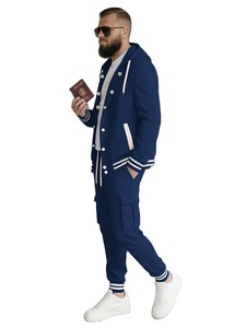 New Men's Casual Sporty Hooded Baseball Jacket Cardigan Long-Sleeve Work Pocket Long Pants Set Bangladesh 100% Cotton Fleece - Product Image 2