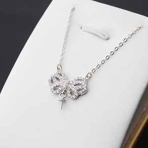 Collar con Colgante de Plata S925 para Mujer, Conjunto de Colgante de Lazo con Circonita Doble y Soporte para Collar de Perlas DIY 337 - Product Image 5