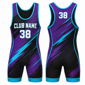 Custom Unisex Wrestling Singlet One-Piece Sublimation Print Fitted Quick Dry Breathable 100% Polyester Purple Black <b>Blue</b> Wear - Product Image 1