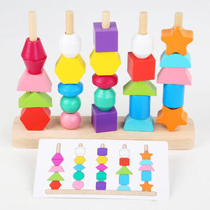 Unisex Wooden Beaded Toy for Children Five Sets Column Color Sensory Enlightenment <b>Shape</b> Perception Building <b>Block</b> Educational - Product Image 3