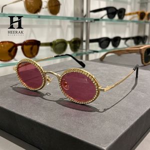 Luxury Iced Out Oval Diamond <b>Sunglasses</b> Women <b>Men</b> Gold Metal Frame Rhinestone Bezel <b>Tinted</b> Lens Eyewear - Product Image 3
