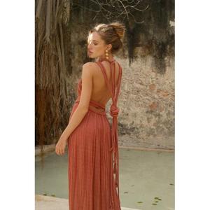Vestido Maxi Boho con Cuello Cruzado y Pliegues, Sin Mangas, Holgado, de Gasa, Color Liso, Estilo Envolvente con Lazo, para Verano y Celebraciones - Product Image 2