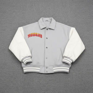 Blouson universitaire unisexe 2026 en coton 100% avec manches en cuir véritable, col côtelé, respirant, pour l'hiver - Product Image 1