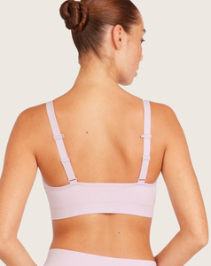 Soutien-gorge sans fil intégré au t-shirt, col en V, bretelles réglables, violet clair uni, respirant, maintien moyen, design sans couture pour le yoga - Product Image 2