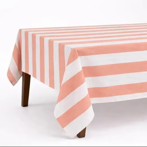 ผ้าปูโต๊ะลายทางสีพีชและสีขาว ผ้าคลุมโต๊ะรับประทานอาหารทรงสี่เหลี่ยมผืนผ้า ผ้าปูโต๊ะ ผ้าคลุมโต๊ะ ชุดผ้าลินิน - Product Image 1