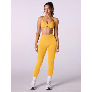 Ensemble de yoga pour femme avec soutien-gorge intégré, haut de soutien-gorge à coussinets amovibles, leggings taille haute, coussinets de contour, en Nylon Spandex, tenue de sport - Product Image 4