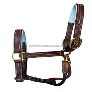 Coutures contrastées fantaisie licou de cheval en cuir de buffle rembourré confortable et réglable avec raccords en laiton massif - Product Image 2