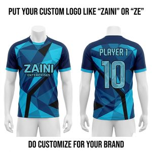 Maillot de football d'été respirant en polyester interlock premium 220 GSM, bleu marine, avec empiècements raglan et impression numérique personnalisée sur le devant - Product Image 1
