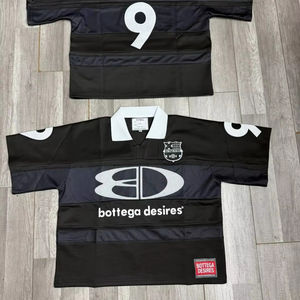 เสื้อยืดผู้ชายสไตล์สตรีทแวร์ทรงบ็อกซี่ฟิตโอเวอร์ไซส์ผ้าฝ้ายเรโทรถักตาข่ายแบบยูนิเซ็กส์ทรงครอป เสื้อฟุตบอล - Product Image 1