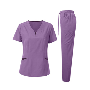 Unisex White High Quality <b>Scrub</b> <b>Sets</b> for Hospital Use Spandex/Cotton Material - Product Image 1