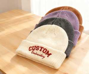Bonnet tricoté côtelé personnalisé brodé avec revers, chaud pour l'hiver, unisexe, OEM/ODM - Product Image 1