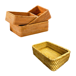 Durable Rectangular Wicker RATTAN <b>BASKET</b> / TRAY Set of 3 Wicker Rectangular <b>Storage</b> <b>Baskets</b> Vietnam Crafts - Product Image 1