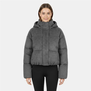 Nouvelle conception, veste matelassée grise pour homme, capuche réglable, hiver, logo personnalisé OEM - Product Image 3