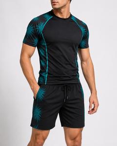Conjunto de Rash Guard para Hombre Más Vendido, Negro, de Spandex Transpirable de Secado Rápido, con Estampado de Palmeras Teal, Top de Manga Larga y Pantalones Cortos para Ropa Deportiva - Product Image 1