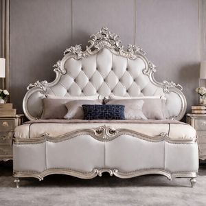 Elegant Palace French <b>Antique</b> Style Solid Mahogany Wood King Size Bedroom Set with Nightstands for Apartment & Hotel Use - Product Image 1