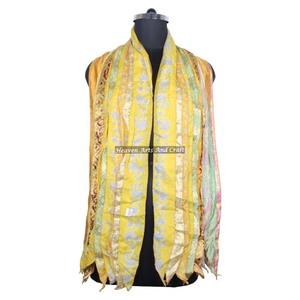 Écharpe vintage en soie à 10 bandes Patti pour filles SC025 – Stole tendance avec patchs de sari indien, écharpe réversible colorée - Product Image 3