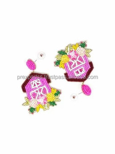 ต่างหูห้อยประดับลูกปัดหลากสีสไตล์คลาสสิกงานแฮนด์เมดจากอินเดีย เครื่องประดับแฟชั่นสำหรับงานปาร์ตี้ เหมาะสำหรับทั้งชายและหญิง - Product Image 3