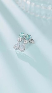 Classic Women's 925 <b>Silver</b> <b>Stud</b> Earrings With Blue Topaz And Pear Cut Diamond Drop Claw Setting Wedding Jewelry - Product Image 2