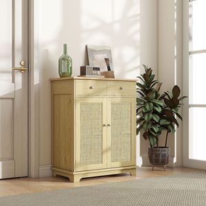 Ripiano regolabile armadio da cucina in legno massello credenza piano credenza con 2 cassetti colore naturale - Product Image 2