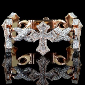 Custom Iced Out Religious Cross Link <b>Bracelet</b> 10K Gold 925 <b>Silver</b> VVS Moissanite Jewelry Diamond Tester Pass Hip Hop Rapper Drip - Product Image 1