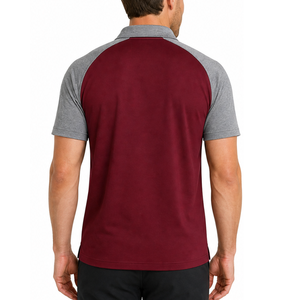 Polo pour homme en gros, à blocs de couleur, manches courtes, fermeture éclair, décontracté, bordeaux, gris clair, séchage rapide, coupe classique - Product Image 4