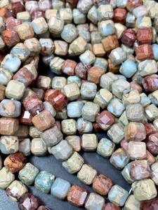 ลูกปัดหินแจสเปอร์เดนทริกธรรมชาติ รูปทรงลูกบาศก์เหลี่ยมเพชรพลอย สีฟ้าอ่อน เบจ น้ำตาล แดง พลอยคุณภาพสูง - Product Image 5