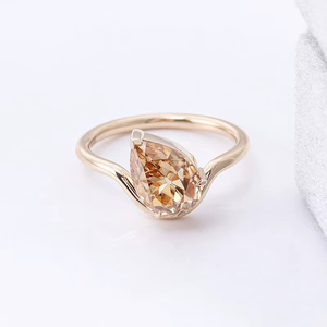 Luxury Fine Jewelry 925 <b>Silver</b> 10/14/18K <b>Solid</b> Yellow Gold Prong Setting Pear Cut Champagne Wedding Party Moissanite Ring for - Product Image 2
