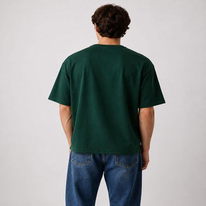 T-shirt vert uni à manches courtes pour homme, col rond, coupe classique, en coton tricoté, style décontracté, anti-plis, séchage rapide, design personnalisable - Product Image 2
