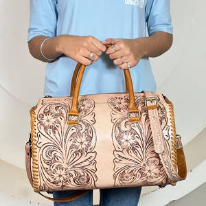 Ensemble de bagages 3 pièces en cuir véritable floral fait main 2026, sac de voyage vintage et sac bandoulière assorti pour femme - Product Image 2