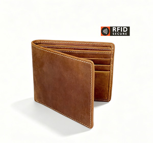 [In Stock] [Retail Price] Castello Vintage Short Open Bi-fold Men's <b>Wallet</b> Genuine Crazy Horse Leather RFID Brown Light Brown - Product Image 1