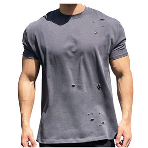 เสื้อยืดสไตล์สตรีทแวร์ แขนสั้น คอกลม ผ้าฝ้าย 100% น้ำหนักเบา สไตล์ดิสเทรส สำหรับฤดูร้อน รับผลิตแบบ OEM มีจำหน่าย - Product Image 3