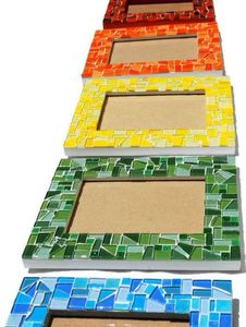 Handmade Mosaic <b>Mirror</b> <b>Rectangular</b> <b>Wall</b> Mounted Frame Red Gold Tiled Surface Bathroom Living Room Hanging Home Decor Furniture - Product Image 4