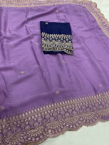 AARA Fashion <b>Purple</b> Traditional <b>Saree</b> Navy Blue Blouse for Women Wedding Wear Sun Protection Polyester Material Floor Length - Product Image 6