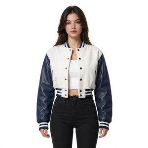 Custom womens letterman varsity jacket wool body <b>leather</b> sleeves boutique wholesale low MOQ supplier - Product Image 2
