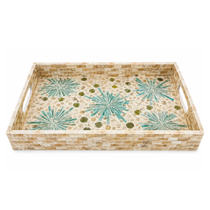 Sustainable Vision Mother of Pearl Inlay <b>Tray</b> Handcrafted Decorative Platter for Eco Friendly Storage - Product Image 1