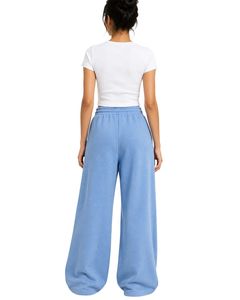 Custom <b>Light</b> Blue Women Wide Leg Sweatpants High Waist Loose Fit Casual Fleece <b>Lounge</b> Streetwear Trousers For Women Girls Wear - Product Image 2