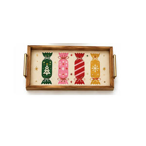 Wooden Serving Tray With <b>Christmas</b> <b>Tree</b> Pattern <b>Blue</b> Background Handle Residential Use - Product Image 6