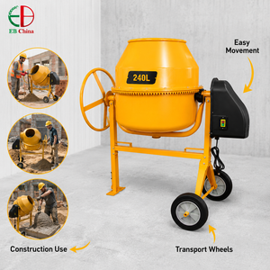 Mezcladora de Concreto Eléctrica Portátil de 240 <span class=keywords><strong>Litros</strong></span> con Marco Bajo, Ruedas de Transporte, Cubierta Lateral del Motor y Descarga Manual para Uso en Obras - Product Image 2
