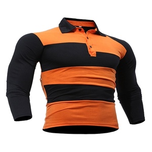 เสื้อโปโลแบบลำลองใส่ได้ทั้งชายและหญิงแขนยาวคอปก100% พิมพ์ลายทางคอตตอนไซส์ใหญ่พิเศษ - Product Image 1