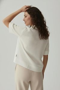 Women Cream Cotton Embroidered <b>Tops</b> | Floral Thread Work Short Sleeve Shirt Casual Summer Wear for Office & Daily Use - Product Image 2