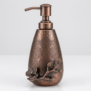 Hammered Copper Bathroom Liquid <b>Soap</b> Dispenser With Floral 3D Branch Detail Antique Bronze <b>Refillable</b> <b>Hand</b> Lotion Pump Bottle - Product Image 1