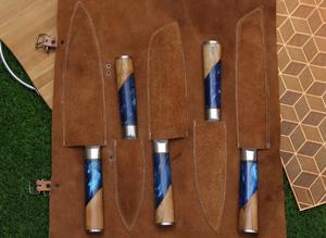 Couteaux de chef personnalisés en acier Damas, lot de 5, avec manche sur mesure, bord dentelé tranchant, multi-usages et écologiques - Product Image 3
